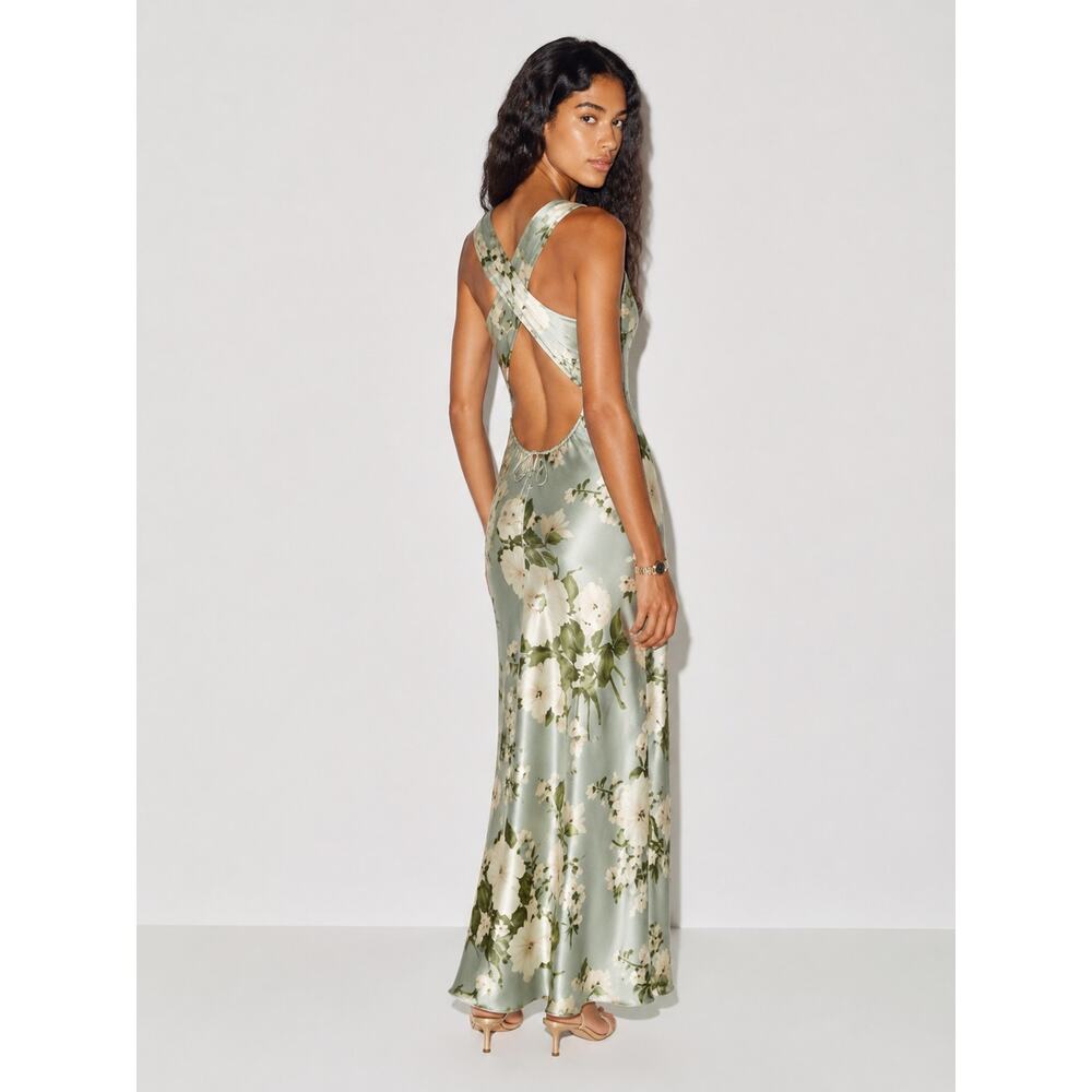 reformation anaiis silk dress tarragon US8 NWT - Picture 3 of 9